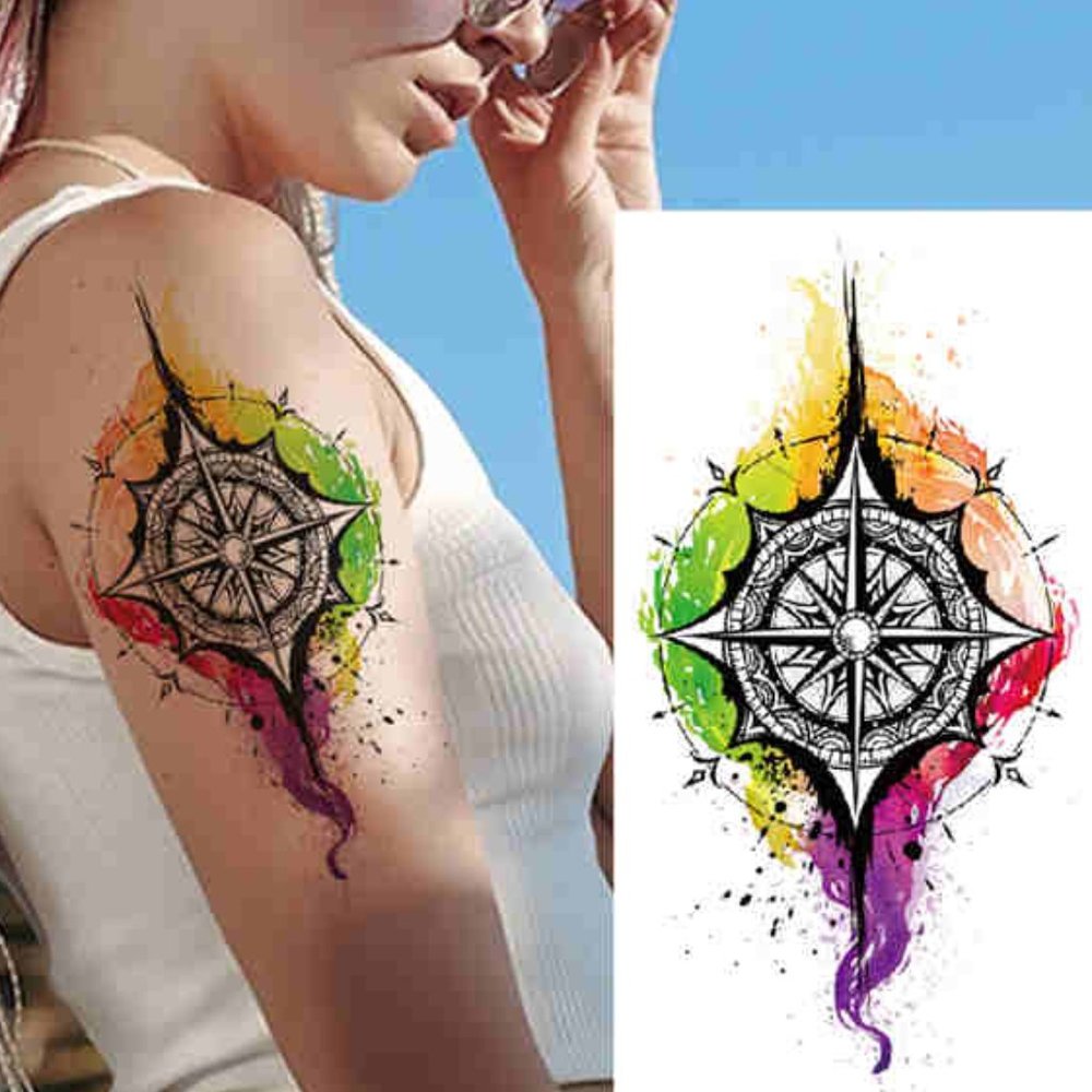 Large 🌈 Rainbow 🏳️‍🌈 Pride Compass Temporary Tattoo